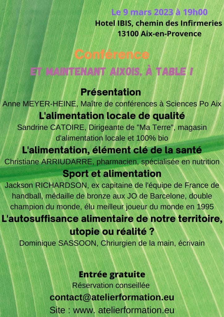Conférence du 9 mars 2023 – « Et maintenant Aixois, à table ! » 3 Affiche feuille